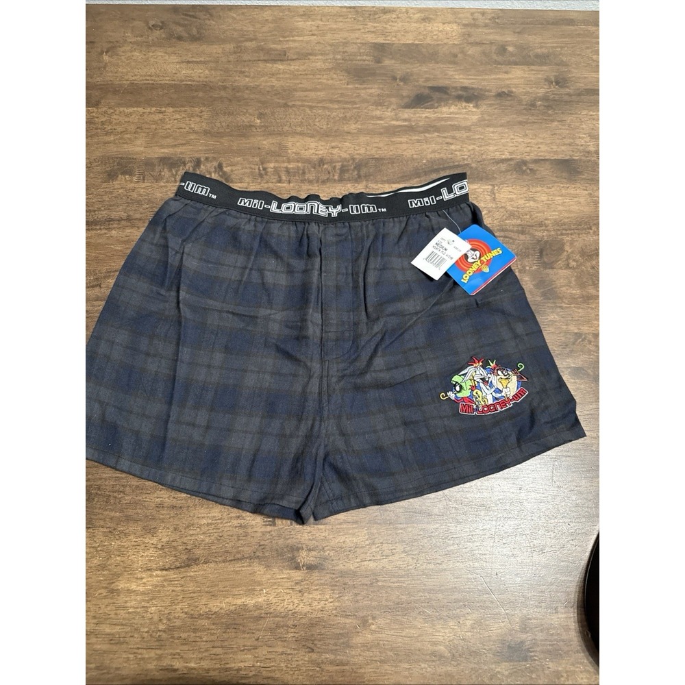 NEW Looney Tunes Flannel Blue Plaid Mil-Looney-Um Boxers NWT 1999 Boxer Shorts